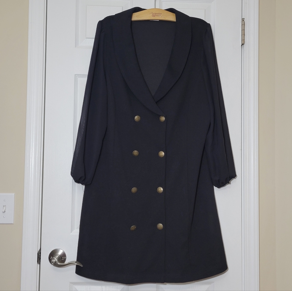 PatPat Black Double-Breasted Puff Sleeve Dress - Picture 6 of 16